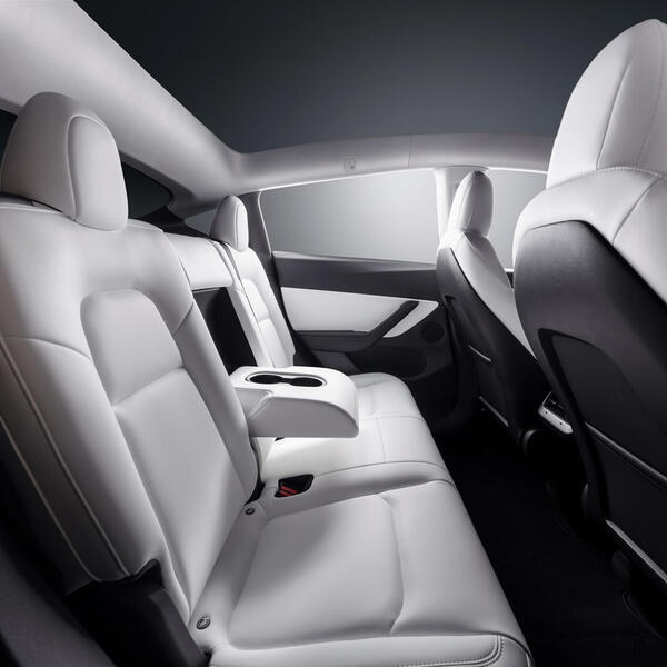 Immaculate white leather interior of a Tesla