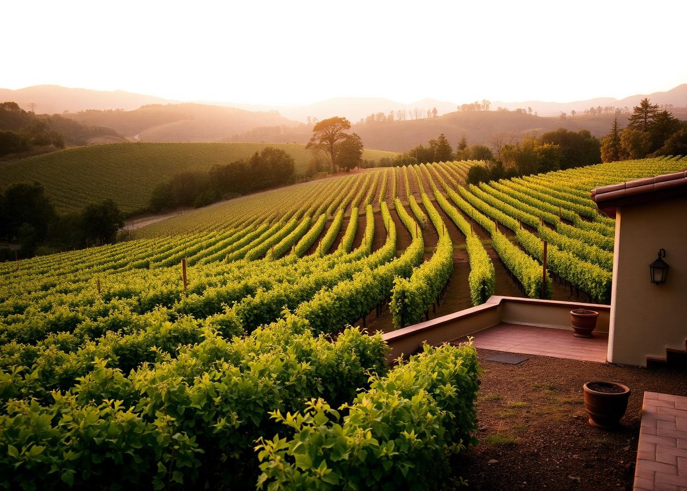 Hinterland vineyard rows in late afternoon light